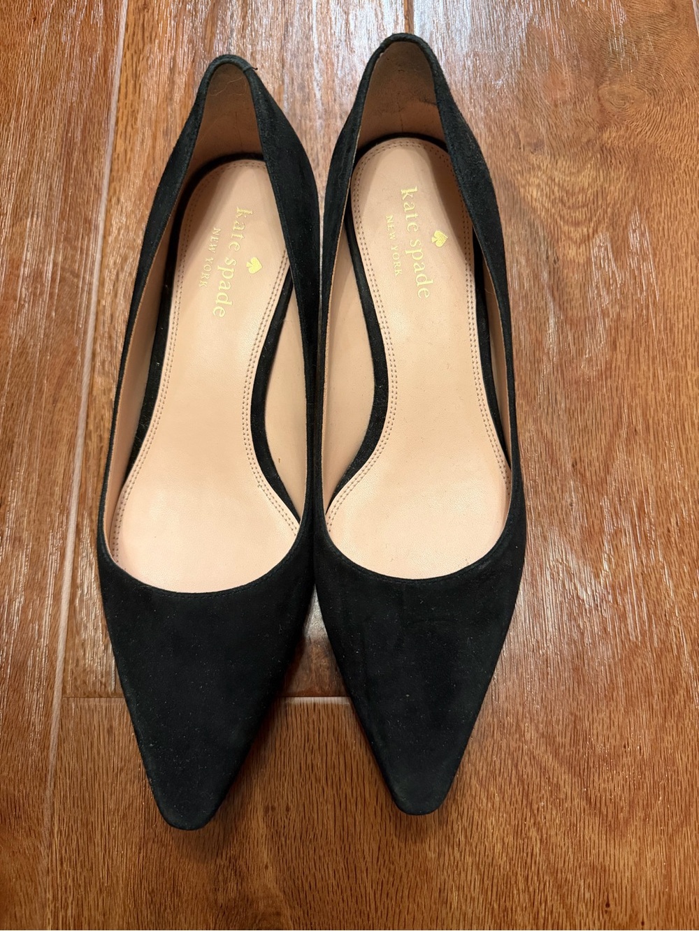 Classic Kate Spade Pointed Toe Black Suede Low Pumps
